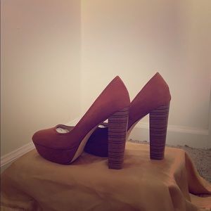 Brown, suede, 4.5 inch high, platform heels